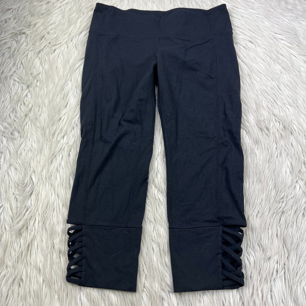Athleta Mind Over Mat Black Lace Up Side Capri Leggings